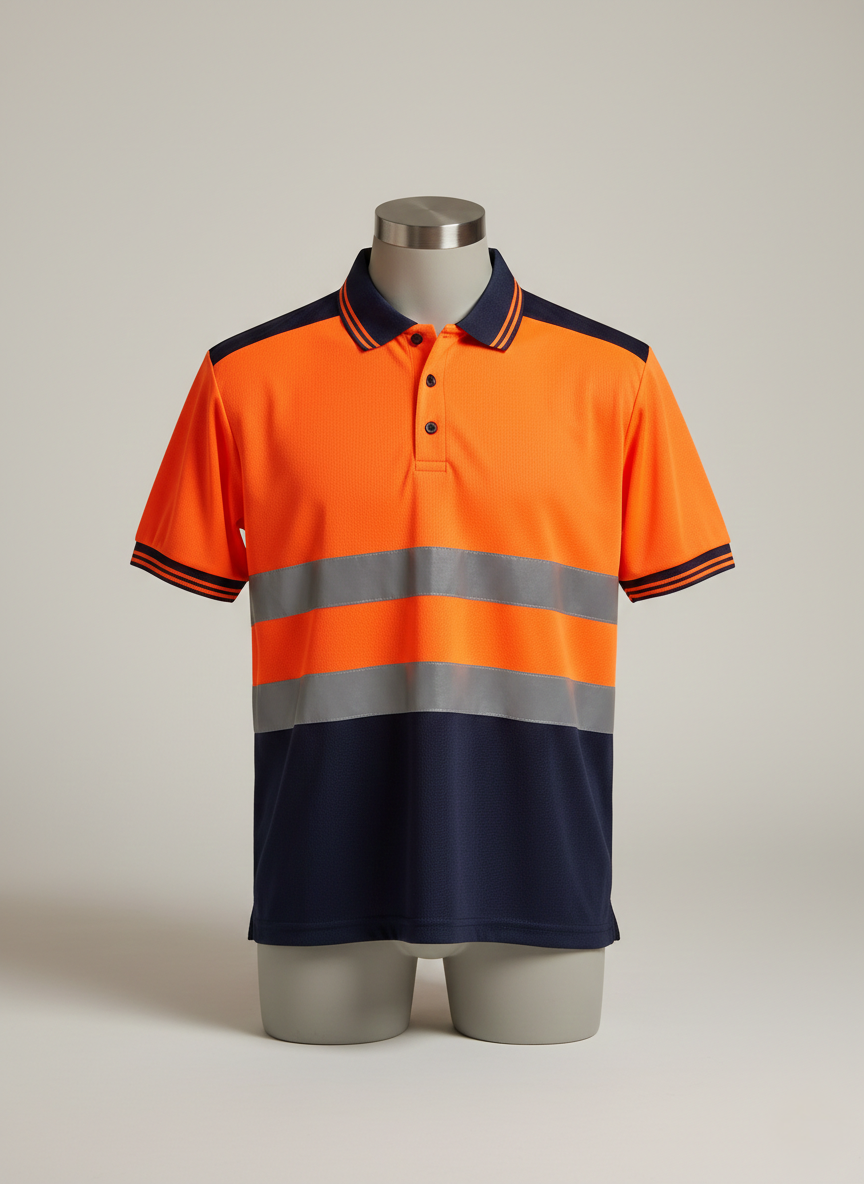High Visibility Polo - Fluorescent Orange/Navy